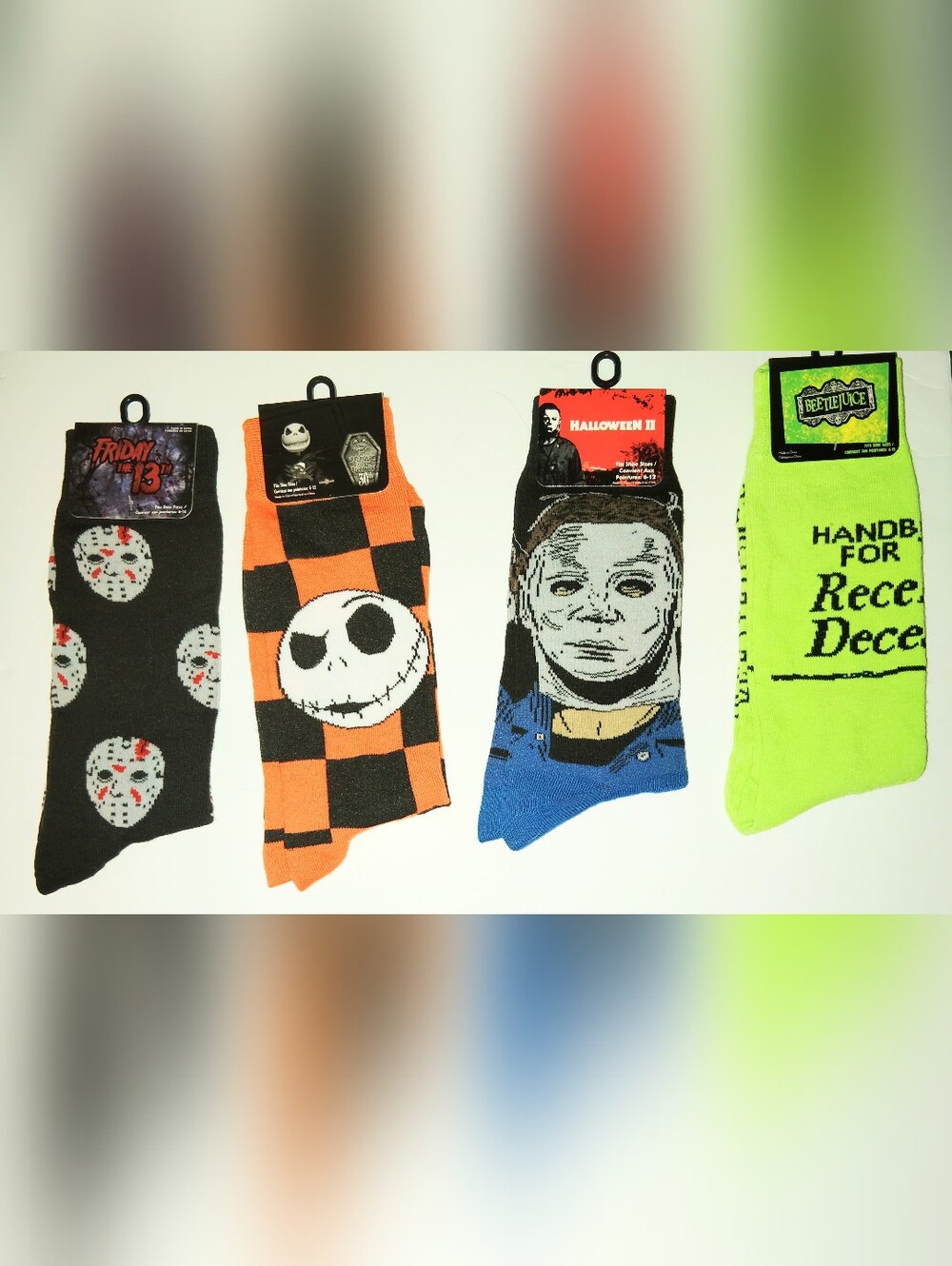 4prs Halloween Novelty Socks Jack Skellington Jason Michael Beetlejuice NWT